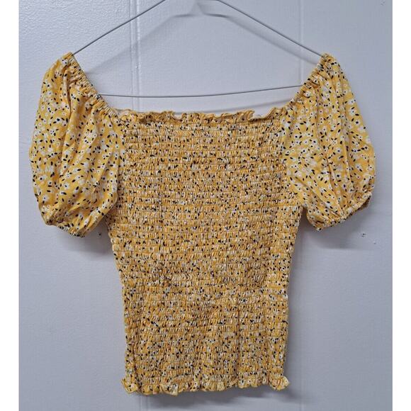 Girls' Summer Cute Crop Tops‎ Sleeve Smocked Floral Blouse Yellow Size S - Picture 8 of 9